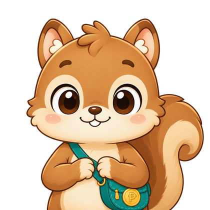 Wali, a friendly squirrel carrying a coin bag